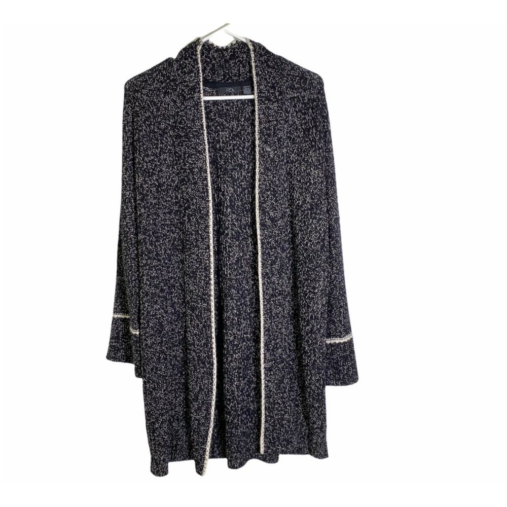 4/$25 RDI‎ Duster Cardigan Sweater Marled Black White Knit Open Front Women Sz M